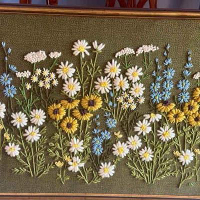 Signed "Field of Daisies" Embroidery by Barbara Elleman
