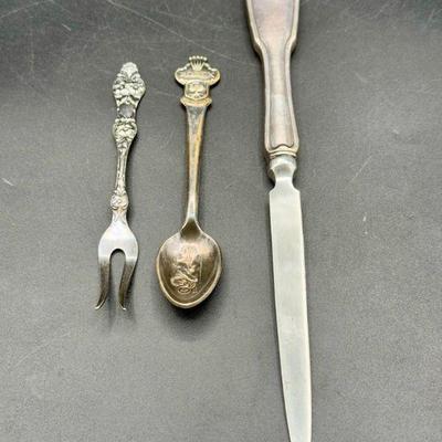 Rolex Spoon, Marthinsen Lemon Fork & Reed & Barton Letter Opener
Vintage TH Marthinsen Norway 2 Prong Lemon Fork Wild Rose Silver...