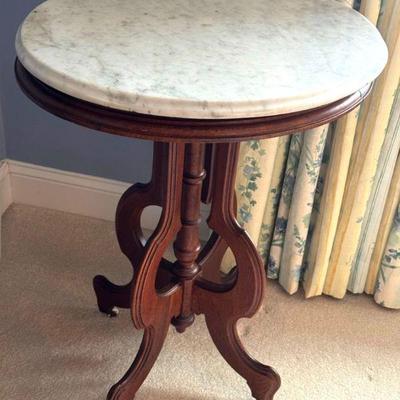 Marble Top Victorian Table On Wheels
