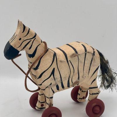 Vintage Style Wooden Pull Toy Zebra
