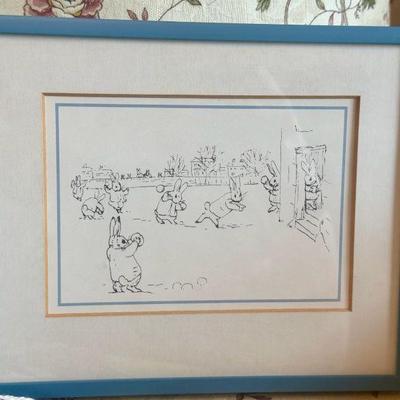 Rabbits Throwing Snowballs Beatrix Potter Sketch
