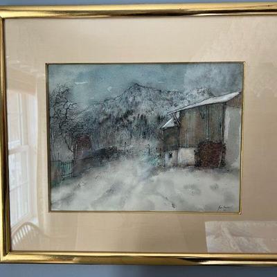 Authenticated 1993 Watercolor Painting “L’Hiver Est La” by Bernard Gantner
