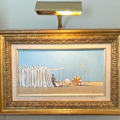 Signed Original Frederick McDuff Oil Painting “Blue and White Tents” with Provenance
