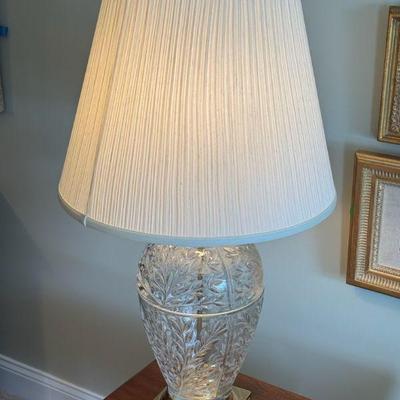 Mid-Century Leaf Motif Cut Crystal Lamp
