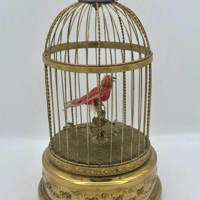 Vintage Singing Bird In Cage Made In France
