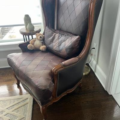 leather winged back chair 