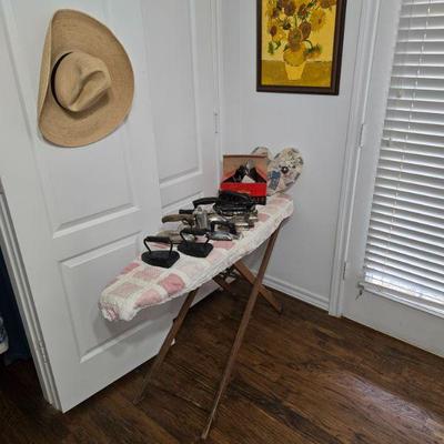 Vintage Ironing board and irons