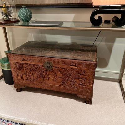 Carved wood chest