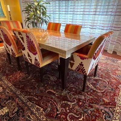 Dining table with eclectic chairs, table sold
