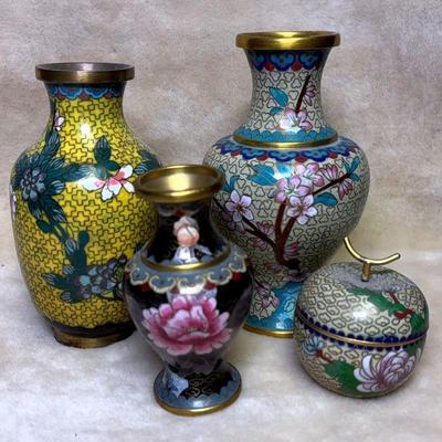 Chinese cloisonne enamel vases
