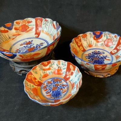 Three antique japanese imari bowls