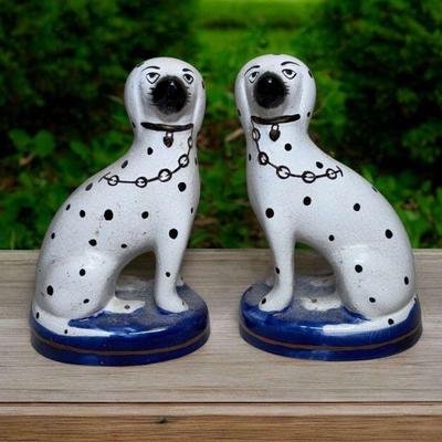 Staffordshire pottery seated dogs