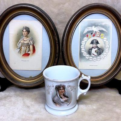 Framed postcards a shaving mug napoleon & josephine