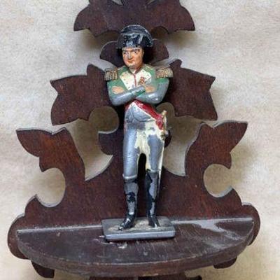 Napoleon bonaparte cast metal figurine with wood display