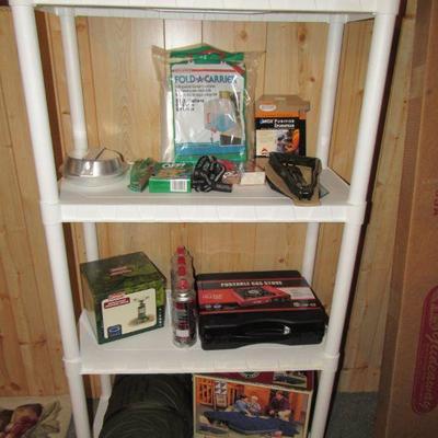 Camping items- include air mattress, propane stove, sleeping bag and more
