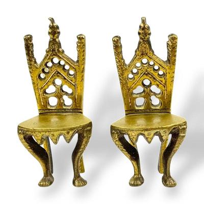 #77 • 2 Antique Miniature Brass Dollhouse Chairs
