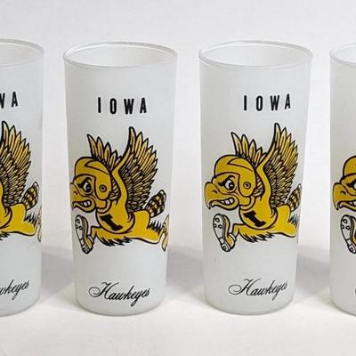 #116 • 4 Vintage Iowa Hawkeys Frosted Glasses
