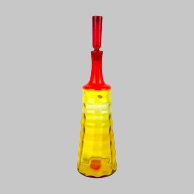 #80 • 1966 Blenko by Joel Myers Beehive Tangerine/ Amberina Glass Decanter with Top
