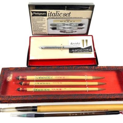 #128 • Vintage Pencil, Brushes and Fountain Pen Italic Set
