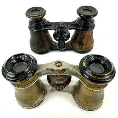 #76 • 2 Small Lemaire Paris Spy Glasses / Binoculars - One Brass, one Leather Wrapped
