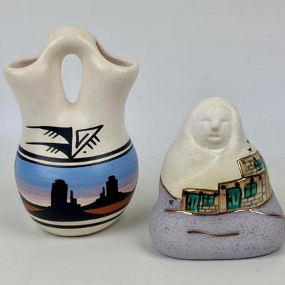 #142 • Southwest Pottery - Signed Wedding Vase and BJ Gore Female Figurine
