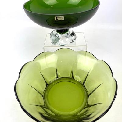 #110 • Green Glass Collection: Adeda Sweden Candy Bowl & Anchor Hocking Bowl
