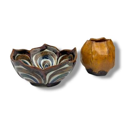 #73 • Signed El Palomar Lotus Bowl by Ken Edwards & Original Acorn Clay Vessel
