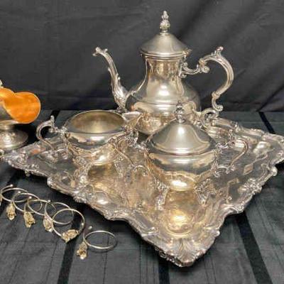 Ct485v fb roger silver plated teapot with tray and accessories