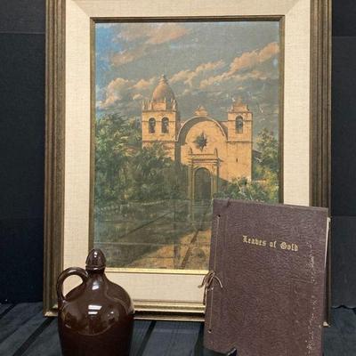 Ct452 mission church print by morris harvey book and jug