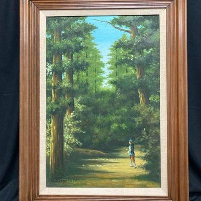 Ct468 original painting of golfer signed by artist
