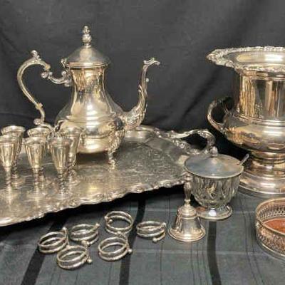 Ct493 fb rogers silver plated teapot tray, champagne bucket & more