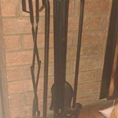 Antique Black Wrought Iron Fire Place Set