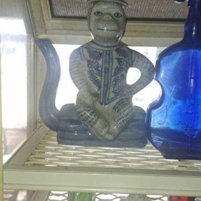 Vintage Blue and White Monkey Tea Pot