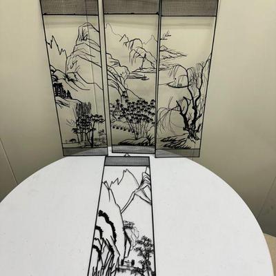 (4pc) Screened Wall Art | Black metal screen wall art of nature scenes/motifs. - h. 17 x w. 5 in (ea.)