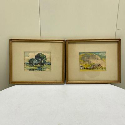 (2pc) Paintings - Rural Landscapes | Rural landscape paintings in gold frames. Signed by artist - h. 7 x w. 8.75 in