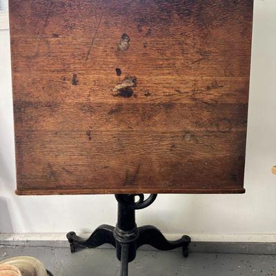 Drafting Table | Antique wooden drafting table on caster wheels; table h. 41 in. - w. 24 x d. 24 in (legs)


