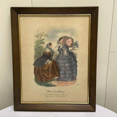 Artwork - Fashion Lithograph | Antique fashion print "Miroir des Modes" lithograph in frame. - h. 16 x w. 12.75 in

