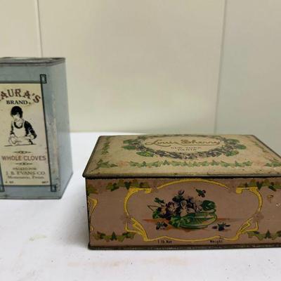 Confections Tins | Louis Sherry "New York Paris" tin box for chocolates/candies J.B.Evans Co. "Laura's Brand...