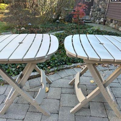 (2pc) Outdoor Tables | Plastic outdoor folding tables. - h. 29 x w. 28 x d. 26 in