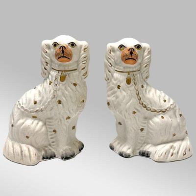 (2pc) Staffordshire Dog Figurines | Antique Staffordshire dog figurines. - h. 10 in

