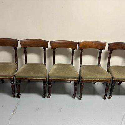 (5pc) Upholstered Dining Chairs | A set of five vintage upholstered dining chairs; seat h. 19 in. - h. 34 x w. 18.5 x d. 16.5 in

