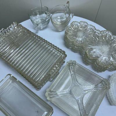 (20pc) Misc. Glassware Set | Miscellaneous set of glassware including: 4 floral-shaped dessert plates 4 square divided/section plates 3...