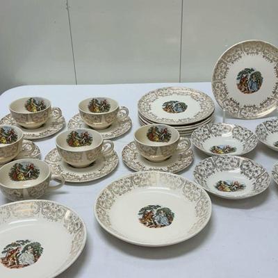 (23pc) 22K Gold Limoges Tea Cups | Vintage American Limoges Chantilly Imperial Triumph tea cups, saucers, and plates with 22-karat gold...