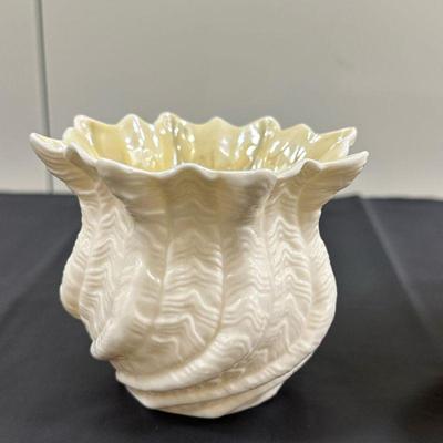 (2pc) Belleek Vase & Lenox Dish | Belleeck "Neptune" vase: h. 3 in. Lenox fluted, footed dish:dia. 6.75 in. x h. 2.25 in.