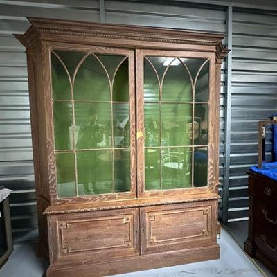 Rustic Glass Front China Cabinet | Lower: h. 25.5 in. x w. 83 in. x d. 15 in. Upper: h. 60.5 in. x w. 83 in. x d. 13 in.

