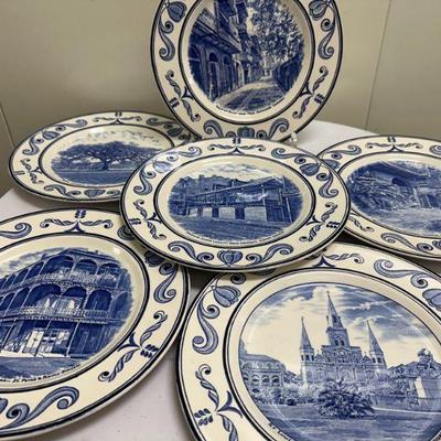 (6pc) Crown Ducal Plates | Crown Ducal "Scenes of Old New Orleans" blue and white plates (Made in England)