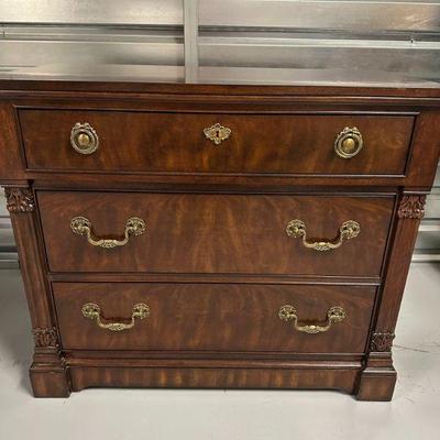 Drexel Three-Drawer Chest | Drexel three-drawer chest with gold hardware. - h. 34 x w. 40 x d. 20 in

