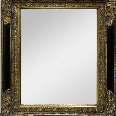 Gilded Mirror | Black and gold gilded mirror with hook to hang either way (but horizontal is stronger) - h. 28 x w. 23 in (frame)

