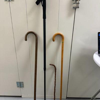 (4pc) Walking Canes | Set of four different walking canes. - h. 50 in (tallest)

