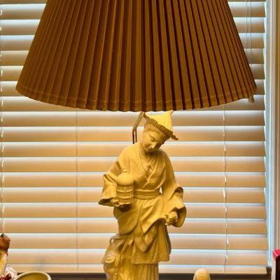 Vintage Chapman Porcelain Chinoiserie Blanc De Chine figural table lamp 